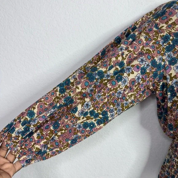 Maeve By Anthropologie Shirt Womens XS Floral‎ Smocked Boho Peasant Cottagecore - Picture 5 of 7